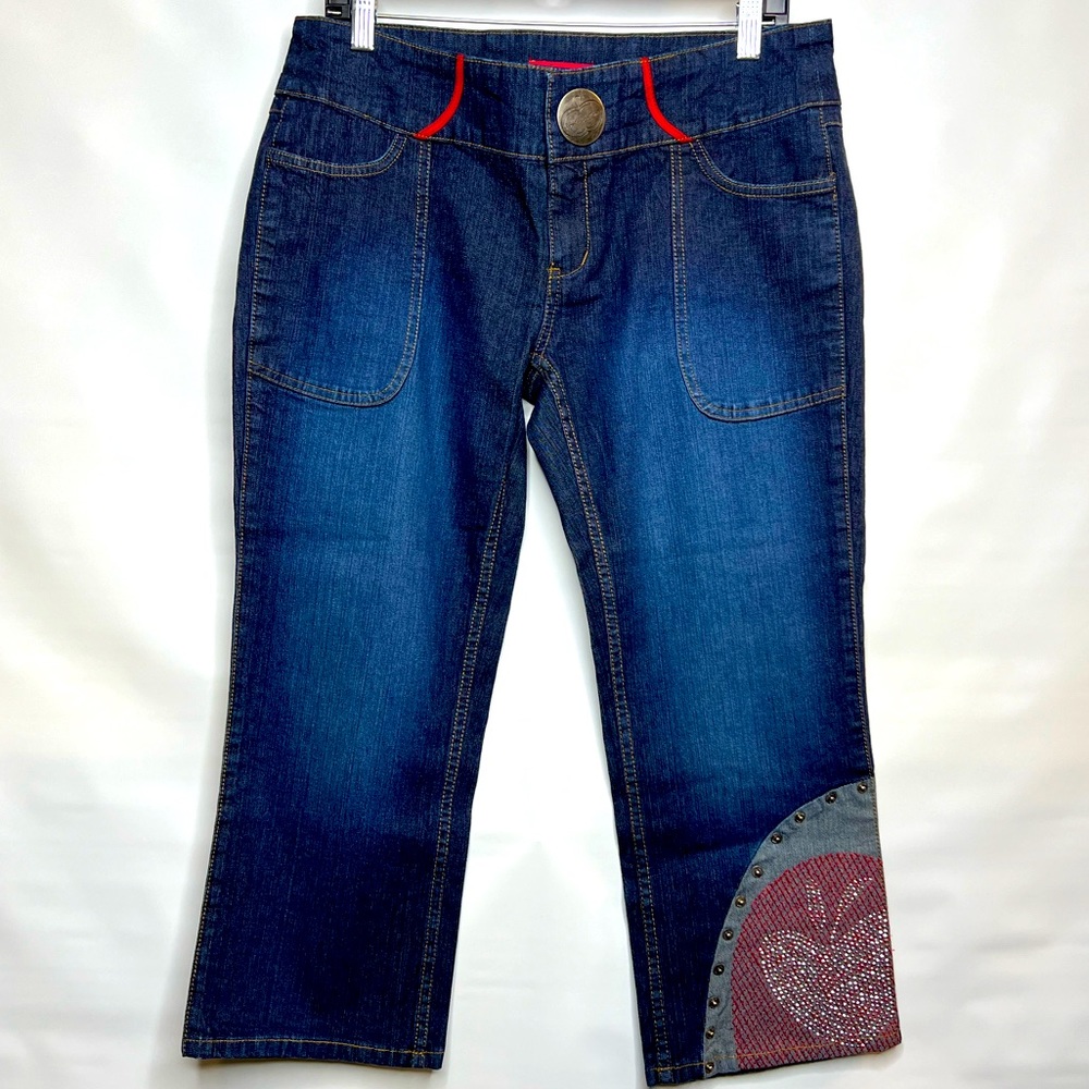 𝅺Apple Bottoms Cropped Capris Style 51120 Sz 10 Studded-Embroidered-Rhinestone